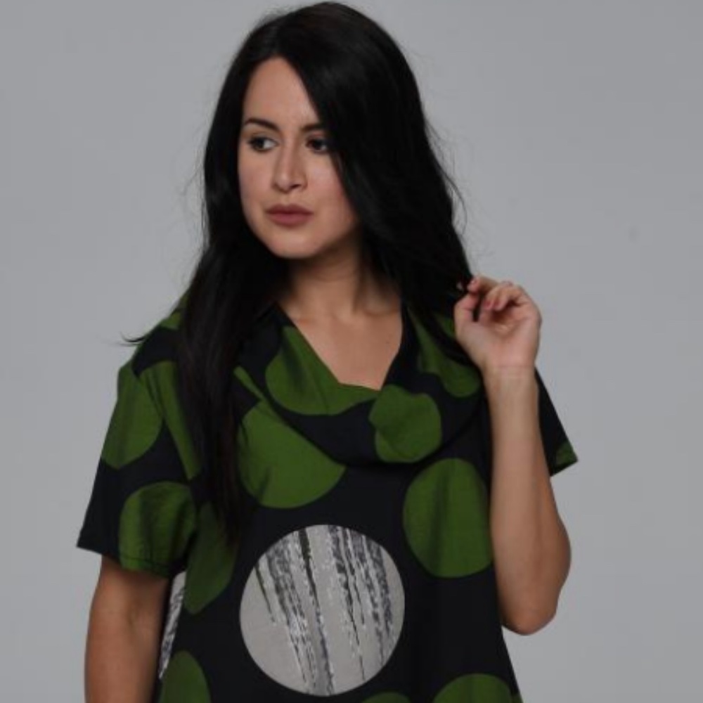 Shana Green, White and Black Polka Dot Dress